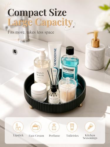 360 Rotating Makeup Organizer - Perfume Vanity Skincare Tray Black - Image 3