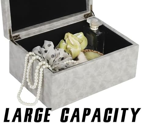 HofferRuffer Faux Leather Decorative Box, Large Wooden Structure Keepsake Box Accessory Organizer Jewelry Organizer with Hinged Lid, Storage Container for Home or Office (Grey) - Image 7
