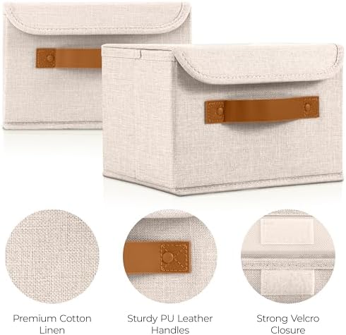 Decorative Linen Storage Boxes with Lids - Spacious Set of 2 Organizer Bins - Image 4