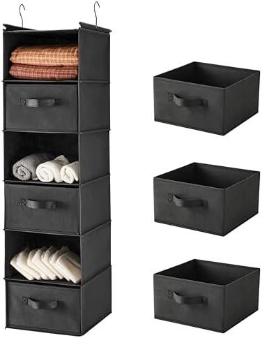 MAX Houser 6 Tier Foldable Hanging Closet Organizer with Hooks, Black-D3 by MAXHouser