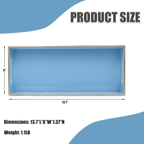 Blue Bathroom Vanity Tray for Countertop, Small Plastic Toilet Tank Versatile Storage & Organization Tray for Makeup, Perfume, Desk, Kitchen, Candles, 13.7"x6"x1.4", 35BL - Image 2