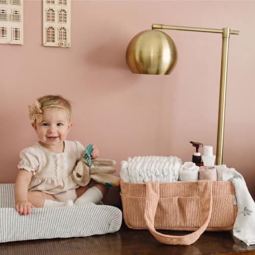 PUTSKA Baby Diaper Caddy Organizer, Nursery Basket, Terracotta Corduroy - Image 4
