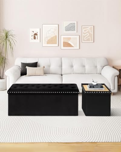 B FSOBEIIALEO Storage Ottoman Bench, 43" Velvet Ottoman with Storage, Black - Image 6