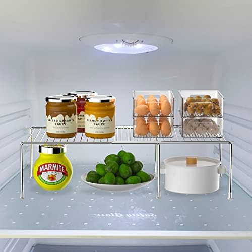 Kitchen Cabinet Expandable Shelf Organizers Set of 2, Adjustable Metal Wire Pantry Storage Shelves, Plate Dish Organizer Rack for Cabinets, Cupboard, Counter, Freezer, Countertop, Chrome - Image 2