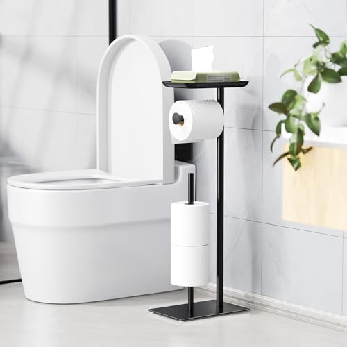 Toilet Paper Holder Stand with Top Storage Shelf - Image 7