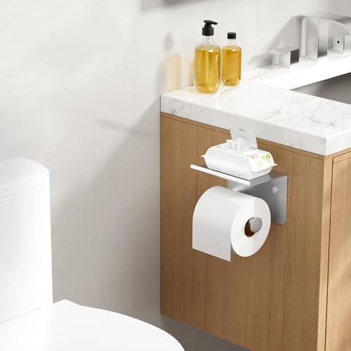 FORIOUS Toilet Paper Holder with Shelf, Adhesive or Screw, Commercial - Image 2