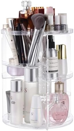 seinlife 360 Rotating Makeup Organizer,DIY Adjustable Spinning Holder,Foldable Cosmetic Storage Display box,Large Capacity Make up Caddy Shelf,Fits Countertop Vanity and Bathroom (CLEAR) by seinlife