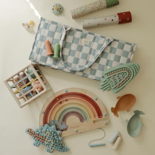 mushie Baby Diaper Caddy | Newborn Essentials Organizer (Blue Check) - Image 3
