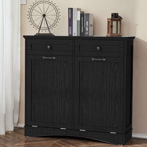 Double Tilt Out Trash Cabinet Freestanding Dark Black - Image 7
