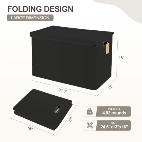 Large Toy Storage Box with Lid, Collapsible Toys Storage Organizer Bins with Dividers and Handles, Storage Chest Bin for Kids, Boys, Girls, Nursery 25"x13" x16" (Black) - Image 2
