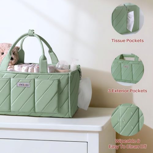 Baby Essentials Diaper Caddy Organizer – Portable Storage Basket with Shoulder Strap & Stroller Hooks, Splashproof Quilted Nursery & Car Tote, Gender Neutral Gifts for Baby Shower, Sage Green - Image 6