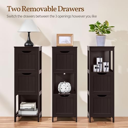Yaheetech Small Bathroom Storage Cabinet with 2 Drawers & Shelf, Espresso - Image 5