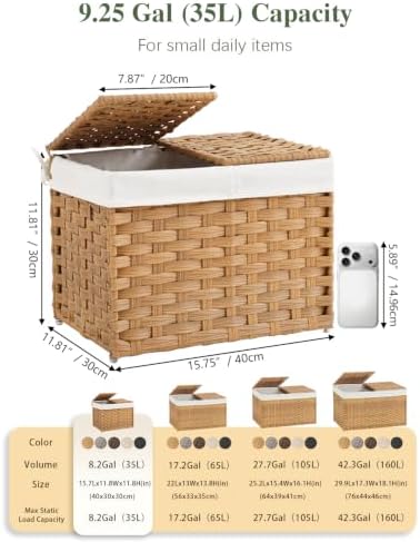 SETVSON Storage Basket with Lid Woven Wicker Baskets, 35L Natural - Image 2