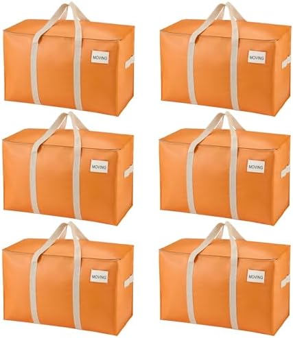 VENO 6 Pack Heavy Duty Moving Bags, Extra Large Storage Bags with Reinforced Handles & Strong Zippers, Foldable & Reusable Moving Box Alternative for Clothes & Dorm Storage by Veno