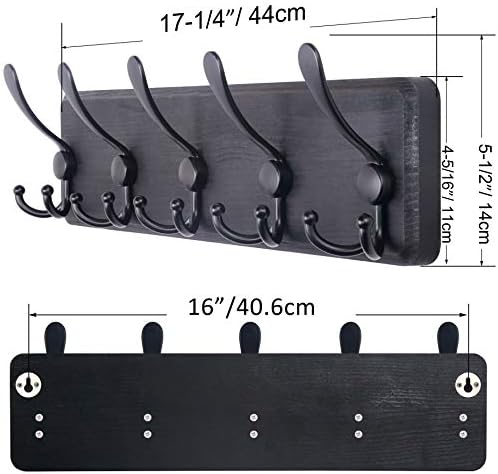 SKOLOO Rustic Wall Mounted Coat Rack: 16" Stud Spacing, Pine Real Wood Plank Wall Coat Rack with 5 Triple Hooks, Farmhouse Coat Hanger Wall Mount for Hanging Backpack Jacket Coat Hat - Image 5
