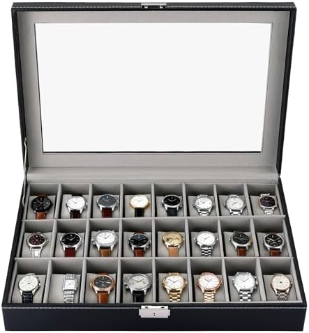 MYFULLY 24 Slot Watch Box, Lockable Watch Storage Organizer by MYFULLY