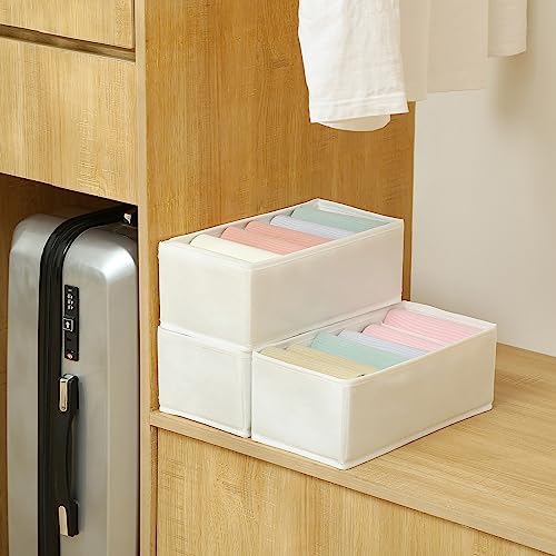 Qozary 3 Pack Sock Underwear Drawer Organizer Dividers, Non-Woven Fabric Collapsible Cabinet Closet Storage Boxes for Clothes, Socks, Lingerie, Underwear, Tie, Belt, Baby, Bedroom (White, 6 Cells) - Image 5