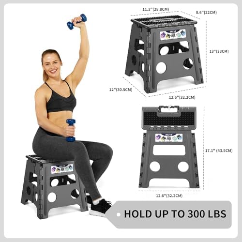 Delxo Folding Step Stool 13 Inch,300 Lbs Step Stool for Adults Dark Grey - Image 2