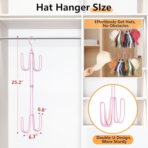 NANATI Hat Hangers for Closet, Stainless Steel Hat Organizer, Hat Racks for Baseball Caps, Cap Organizer for Baseball Caps, 1 Pack, Pink - Image 3