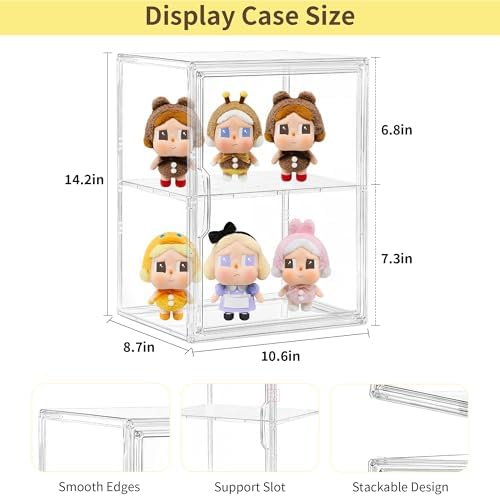 LXLXXL 2 Tier Stackable Shelf Acrylic Display Case with Magnetic Lid 4-Pack - Image 6