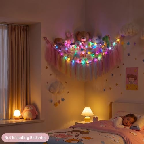 FIOBEE Stuffed Animals Net LED Light Toy Hammock for Kids Bedroom Storage - Image 4