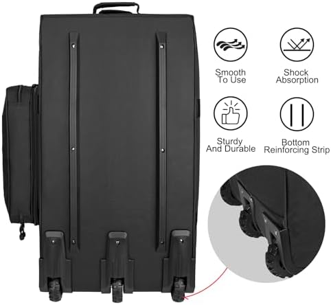 150L Large Rolling Duffle Bag with Wheels, Heavy Duty 32'' Tri-Wheel Gear Hauler for Camping,Moving Sports Equipment,Military & Airline Checked Bag Approved,Black - Image 5
