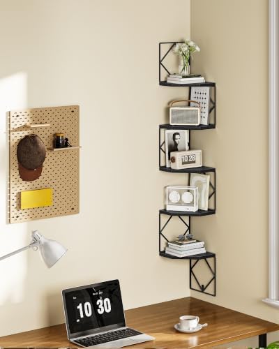 CHOEZON 5-Tier Corner Shelf, Floating Shelf, Wall-Mounted Storage Shelf, Wall Decor, Narrow Corner Bookshelf, for Living Room, Bedroom, Home Office, and Bathroom, Black TCJ35BB - Image 2