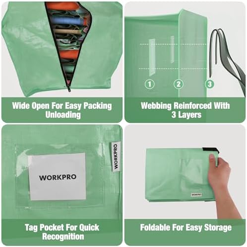 WORKPRO 6 Pack Extra Large Moving Bags with Backpack Straps & Handles - Image 5