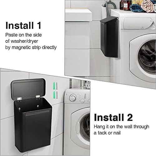 Picowe Magnetic Laundry Storage, Large Metal Lint Holder Bin with Lid for Laundry Room, Space-Saving Trash Container Hanging on Dryer, Washer or Wall Mount Trash Bin (Black) - Image 3