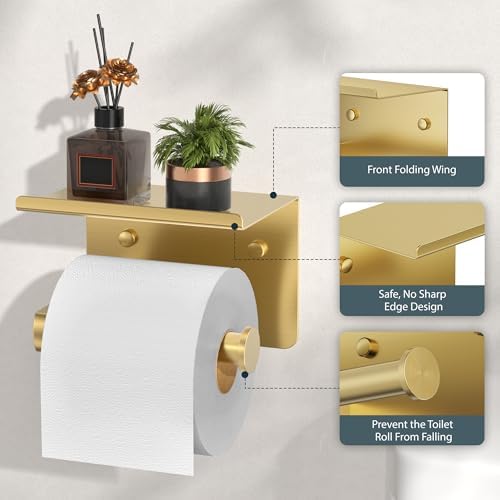 FORIOUS Toilet Paper Holder with Shelf, Adhesive or Screw, Commercial - Image 4