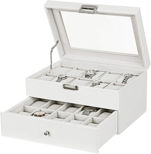BEWISHOME Watch Case, 20-Slot Watch Box for Men with Large Glass Lid - Image 4