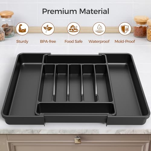 ukeetap Extra Large Expandable Silverware Organizer, Flatware Tray, Black - Image 4