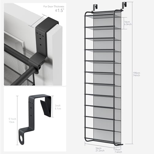 Whitmor 36 Pair Over The Door Shoe Organizer, 12 Tier Hanging Shoe Organizer, Heavy Duty Metal & Mesh Shoe Holder, Hanging Shoe Rack for Closet Organizer, 74" L x 21.7" W x 7.5" H, Matt Gunmetal - Image 2