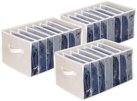 Zilink Jean Organizers for Closet Wardrobe Clothes Organizer, Beige, 3 Pack by Zilink