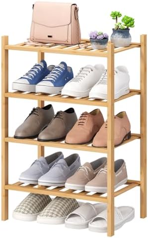 viewcare Small Shoe Rack, 4-Tier Rack for Entryway, Bamboo Wood Shoe Shelf for Closet & Hallway, Long 17 in | Beautiful | Functional | Sturdy | Durable by VIEWCARE