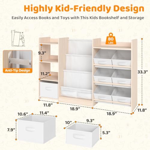 GITAWUSA Toy Organizer and Storage, Kids Bookshelf with 7 Bins, 51.4" W - Image 2