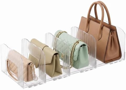 Glxgow 4 Pack Adjustable Acrylic Purse Organizer for Closet Shelf, Clear Handbag Storage Dividers, Detachable & Connectable Bag Organizer for Wallets, Clutches, Purses and Handbags by Glxgow