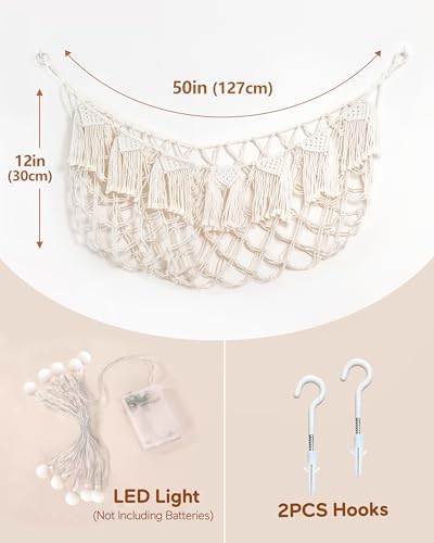 Boho Stuffed Animal Hammock, Falt Wall or Corner Hanging, White, L - Image 5