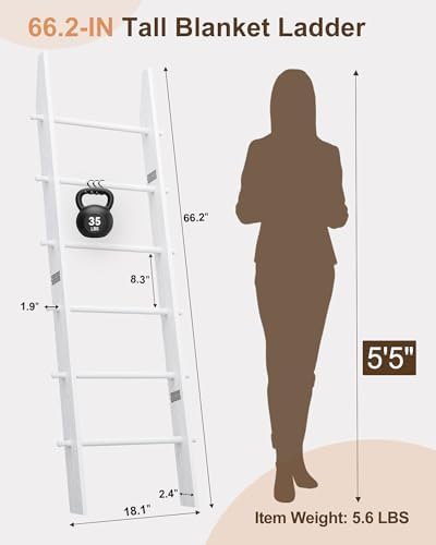 TEAKMAMA 6-Tier 5.4ft Blanket Ladder with Hanging Knobs White - Image 3