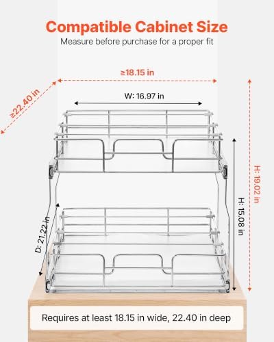 VEVOR 2 Tier Pull Out Cabinet Organizer 16.97"W x 21.22"D Slide Out Drawers - Image 2