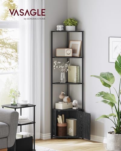 VASAGLE Corner Shelf Floor Standing, 5-Tier Bookshelf with Cabinet - Image 2