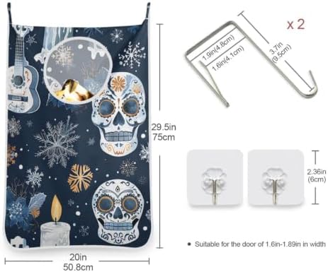 Hanging Laundry Hamper Bag Over the Door Wall Large Dirty Clothes Hamper with Stainless Steel Hooks 29.5X20inch Cute Skull Halloween 2Pack - Image 3