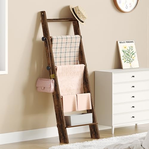 Hzuaneri Blanket Ladder, Decorative Quilt Rack with 4 Removable Hooks by Hzuaneri
