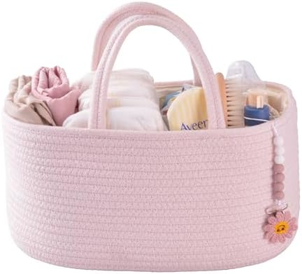 XUANGUO Pink Cotton Rope Baby Diaper Caddy Organizer Basket for Girls by XUANGUO