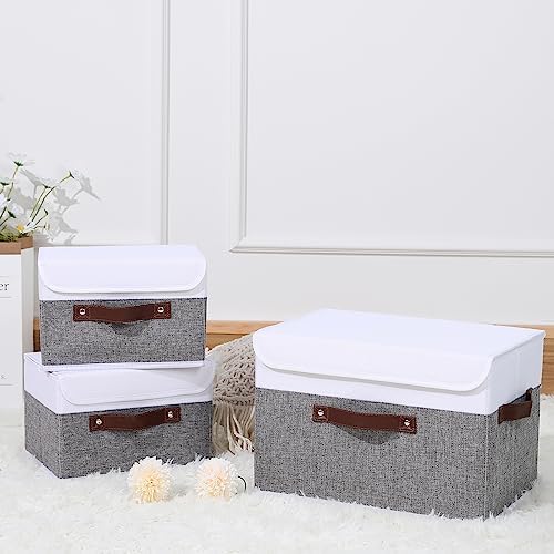 ANMINY Fabric Storage Box Bins with Lids, Gray White, 10"x8"x7" - Image 7