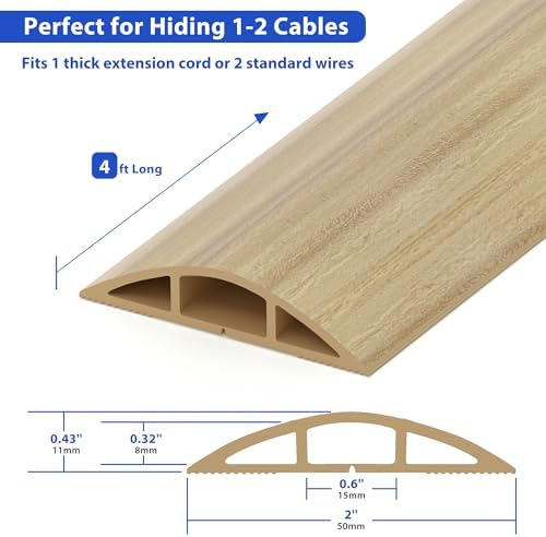 ZhiYo 4ft Floor Cord Cover, Cable Cavity 0.6" W x 0.32" H, Maple Wood - Image 2