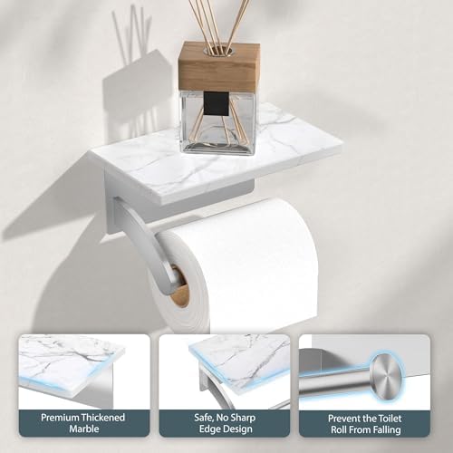 FORIOUS Toilet Paper Holder with Shelf, Natural Marble, Commercial - Image 5