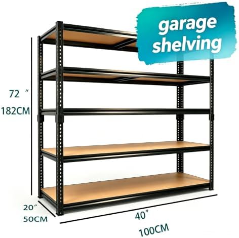 5-Tier Garage Storage Shelving, 72"x40"x20" Heavy Duty Metal Shelf Rack - Image 3