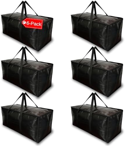 BAG-THAT! 6 - Pack Heavy Duty Large Moving Bags, with Strong Zipper and Comfortable Handles Durable & Sturdy Clothes packing Storage Bags Totes Bins Packing Moving Boxes College Supplies for moving. by BAGTHAT