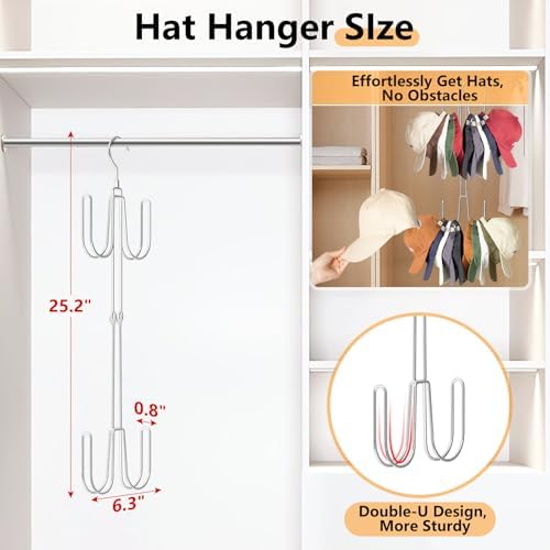 NANATI Hat Hangers for Closet, 1 Pack Stainless Steel Hat Organizer, Hat Racks for Baseball Caps, Cap Organizer for Baseball Caps, Silvery - Image 3